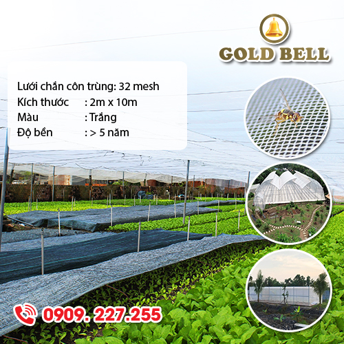Lưới chắn côn trùng hiệu Goldbell (Chuông Vàng) Chính Hãng 32mesh dạng tấm khổ 2mx10m