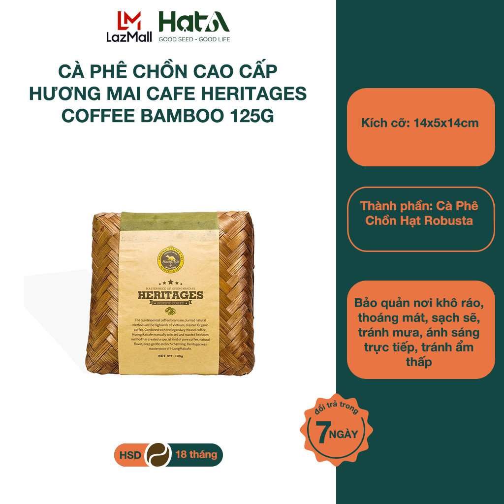 Cà Phê Chồn Cao Cấp Hương Mai Cafe Heritages Coffee Bamboo Nguyên Chất 100% Robusta Không Pha Trộn, Không Hương Liệu - Hộp Tre Đan 125g