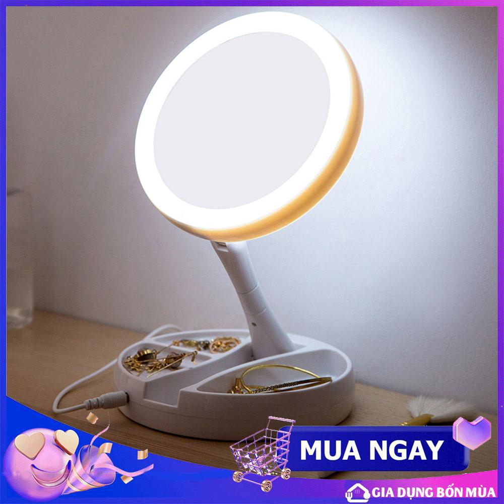 [Giá Sập Sàn] Gương soi trang điểm để bàn gấp gọn có đèn led kết nối USB và pin AA