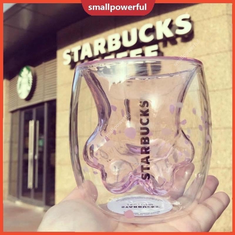 Cốc mèo starbucks, Cốc thủy tinh hình chân mèo dễ thương 2 lớp chịu nhiệt