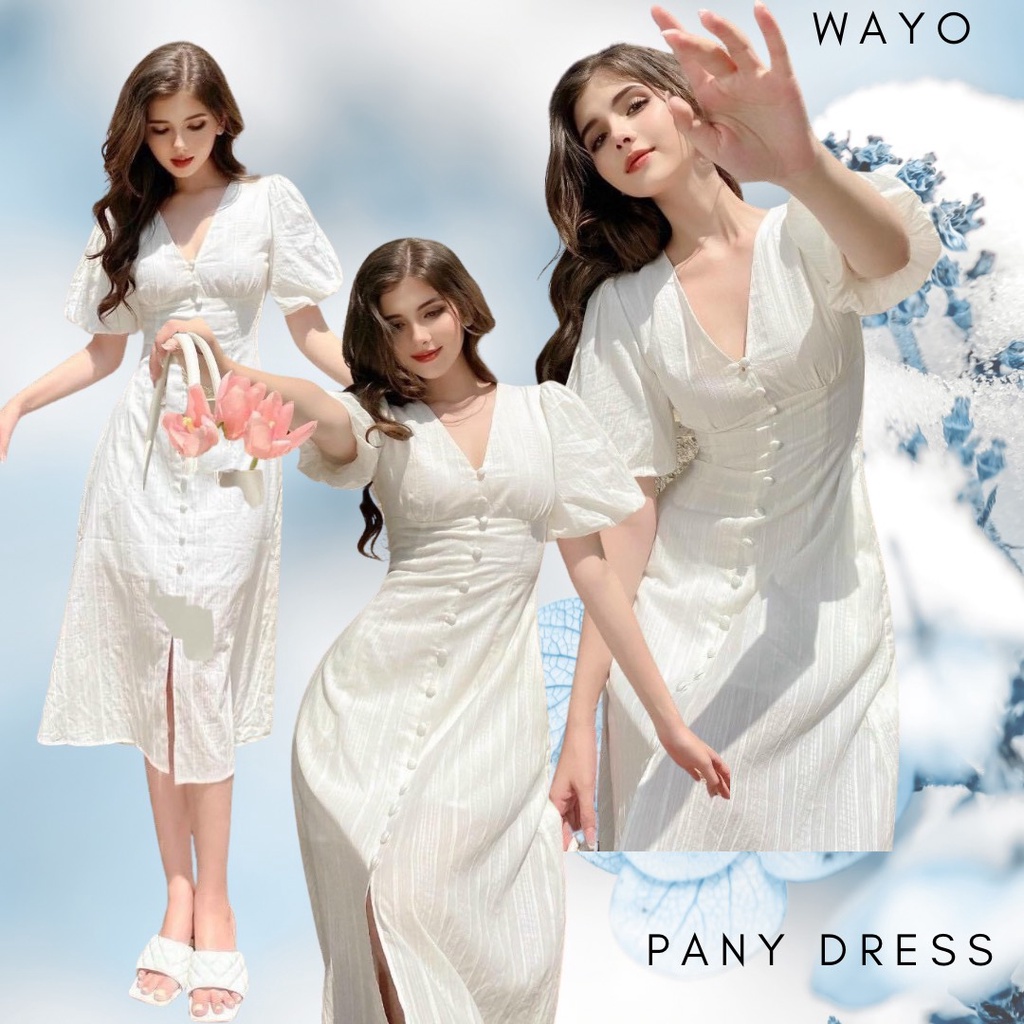 Đầm WAYO nút bọc tay bồng cổ tim dạo phố xinh đẹp
