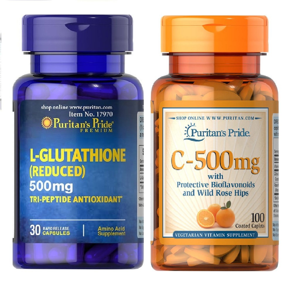 Combo viên uống trắng da L-Glutathione 500mg 30 viên và vitamin C 500mg 100 viên nén