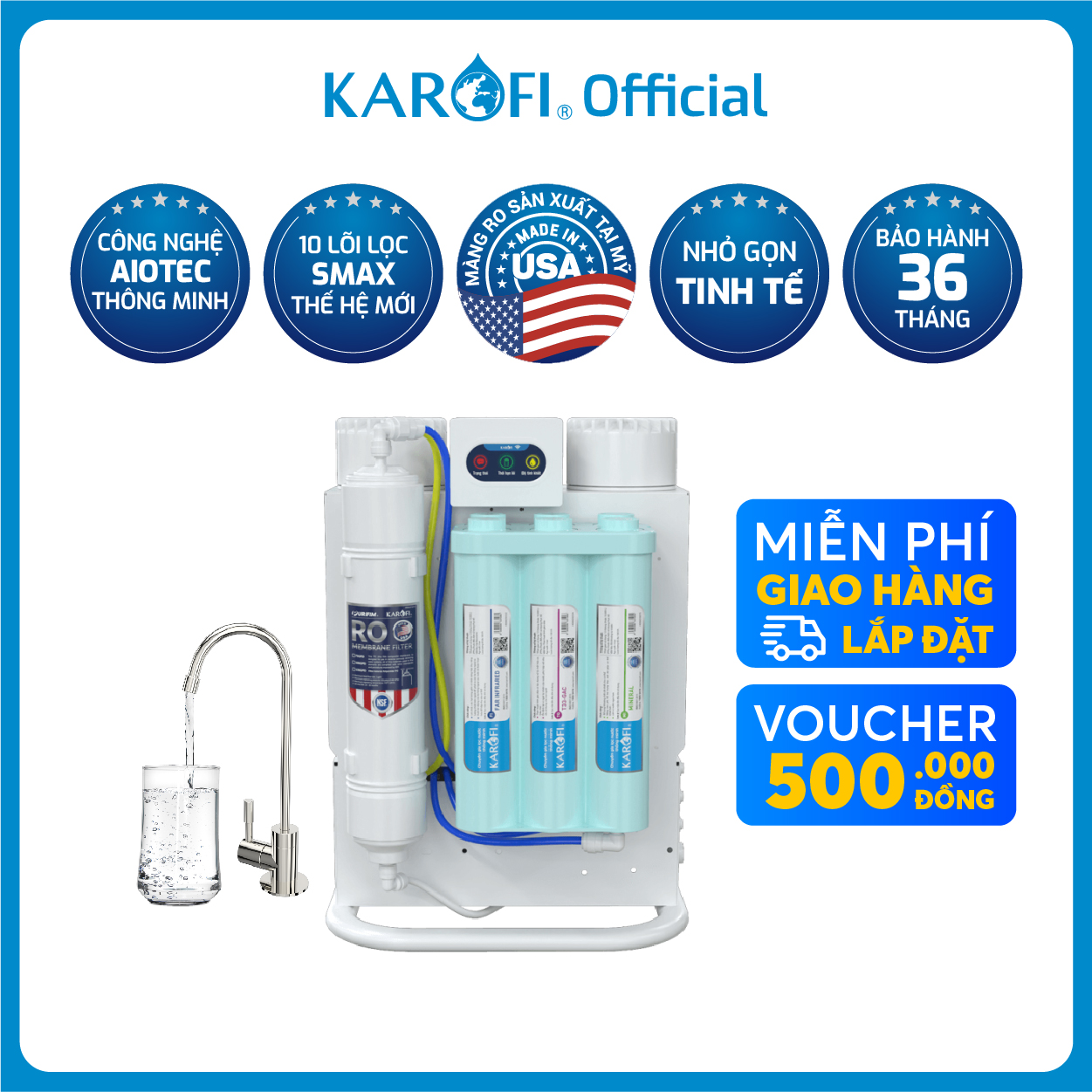 Máy lọc nước để bếp 10 lõi Karofi KAQ-U95 công nghệ kết nối wifi - lắp đặt toàn quốc