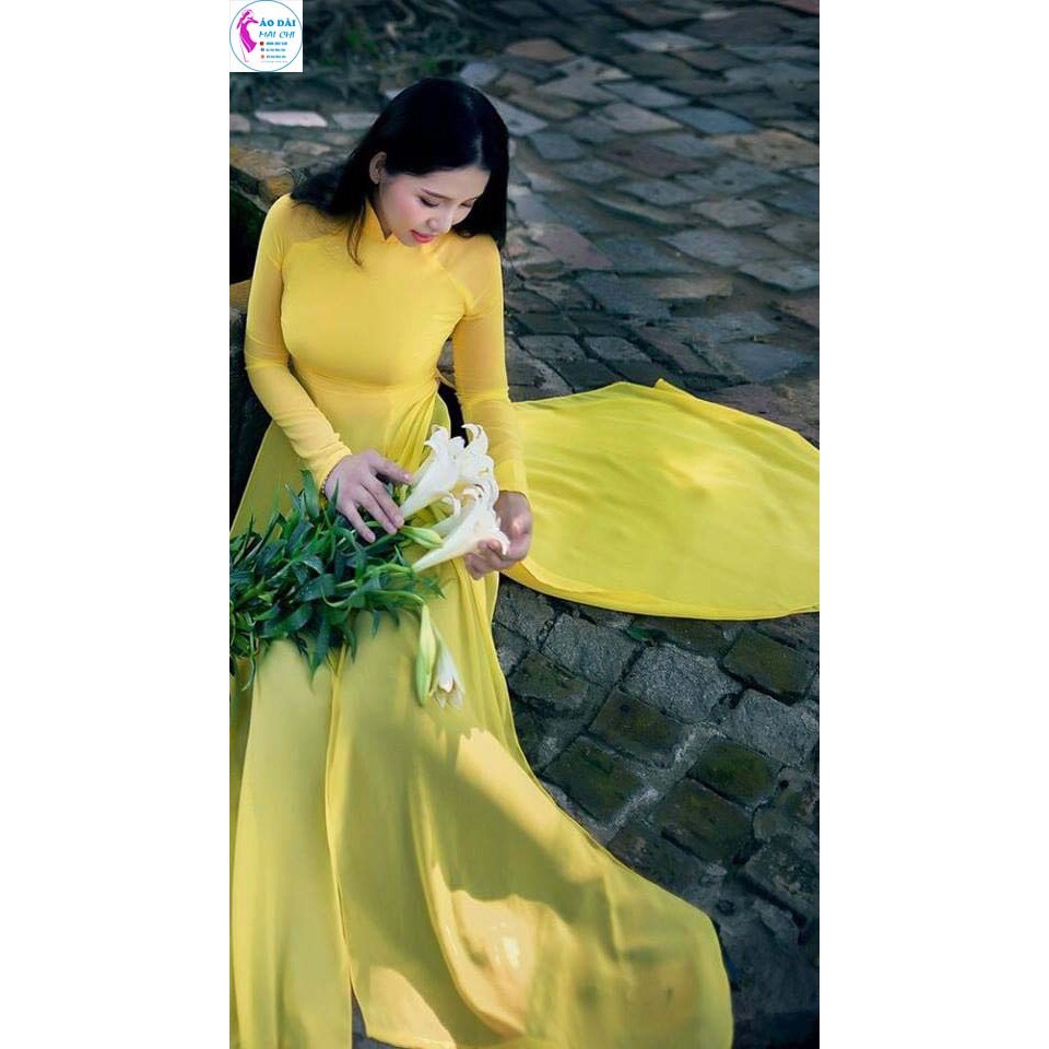 Bộ áo dài chifon 4 tà màu vàng chanh
