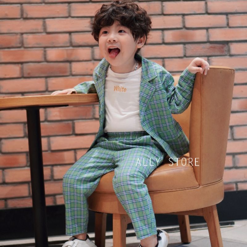 Bộ vest kẻ xanh bé trai ally_k112