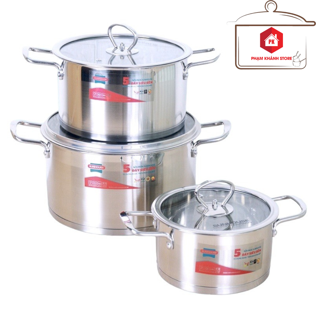 BỘ NỒI INOX 5 ĐÁY SUNHOUSE MAMA SH784 SỬ DỤNG ĐƯỢC TRÊN MỌI LOẠI BẾP