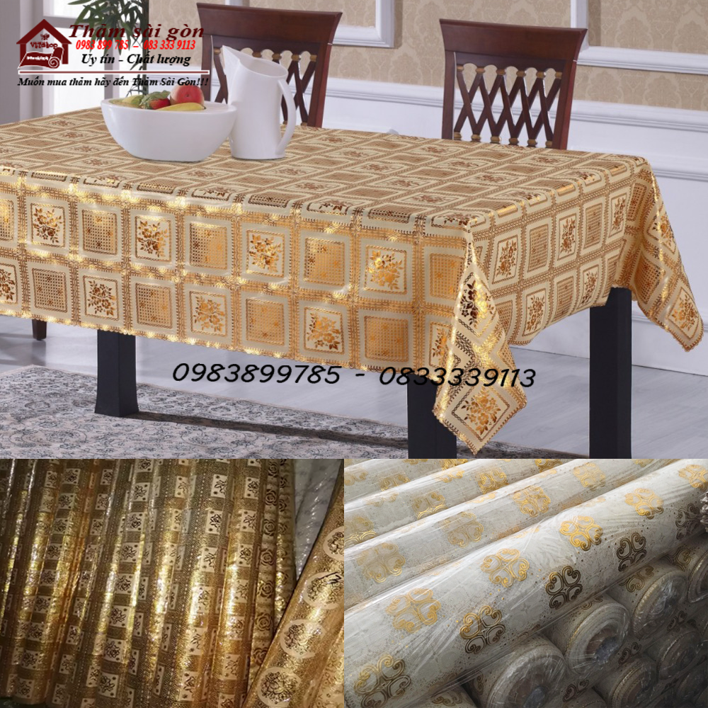 [60cmx1,4m] Khăn trải bàn nhựa PVC phối ren phong cách vintage, cổ điển