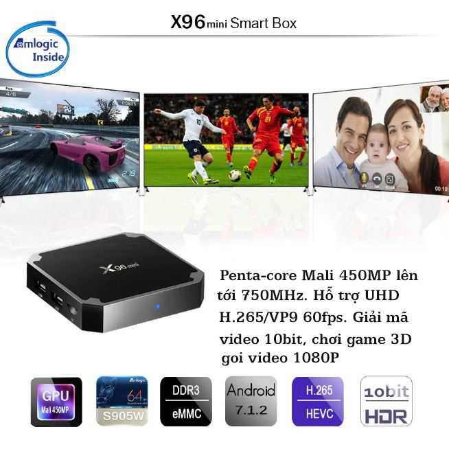 Android TV Box X96 mini phiên bản cao nhất 2G ram và 16G bộ nhớ trong tải ứng dụng miễn phí biến tivi thường thành tivi thông minh