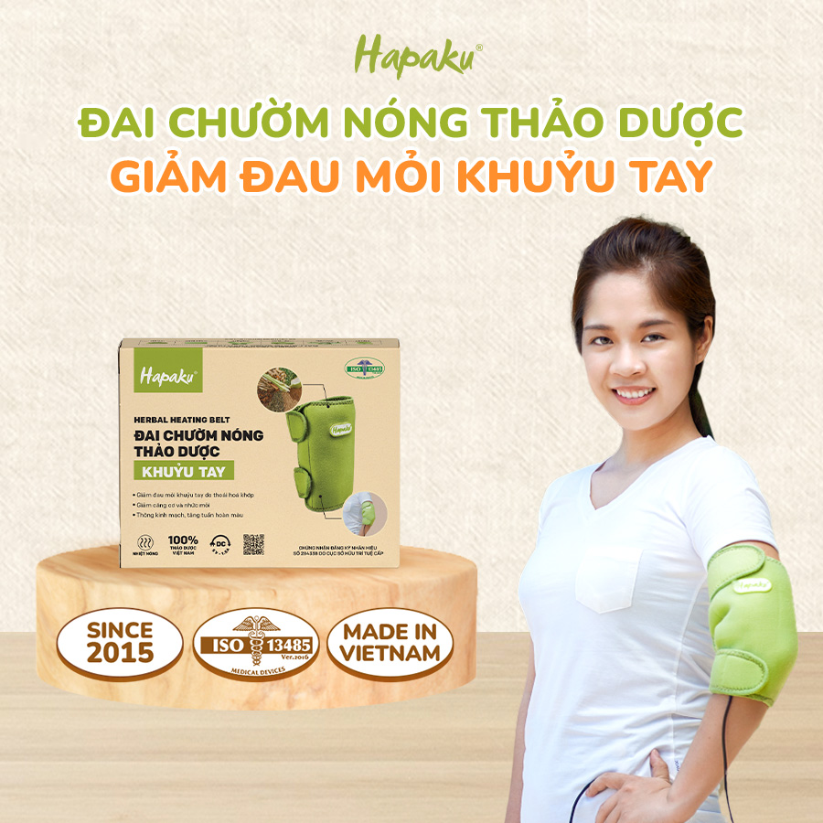 Đai Chườm Thảo Dược Khuỷu Tay Hapaku - Làm Nóng Bằng Điện, Giảm Đau Mỏi Khuỷu Tay