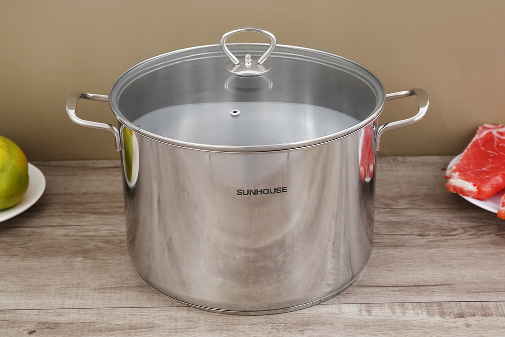 Nồi luộc gà inox 3 đáy sunhouse SH28LG, Nồi inox 430 đáy từ size dùng cho tất cả các loại bếp Bếp Sunhouse