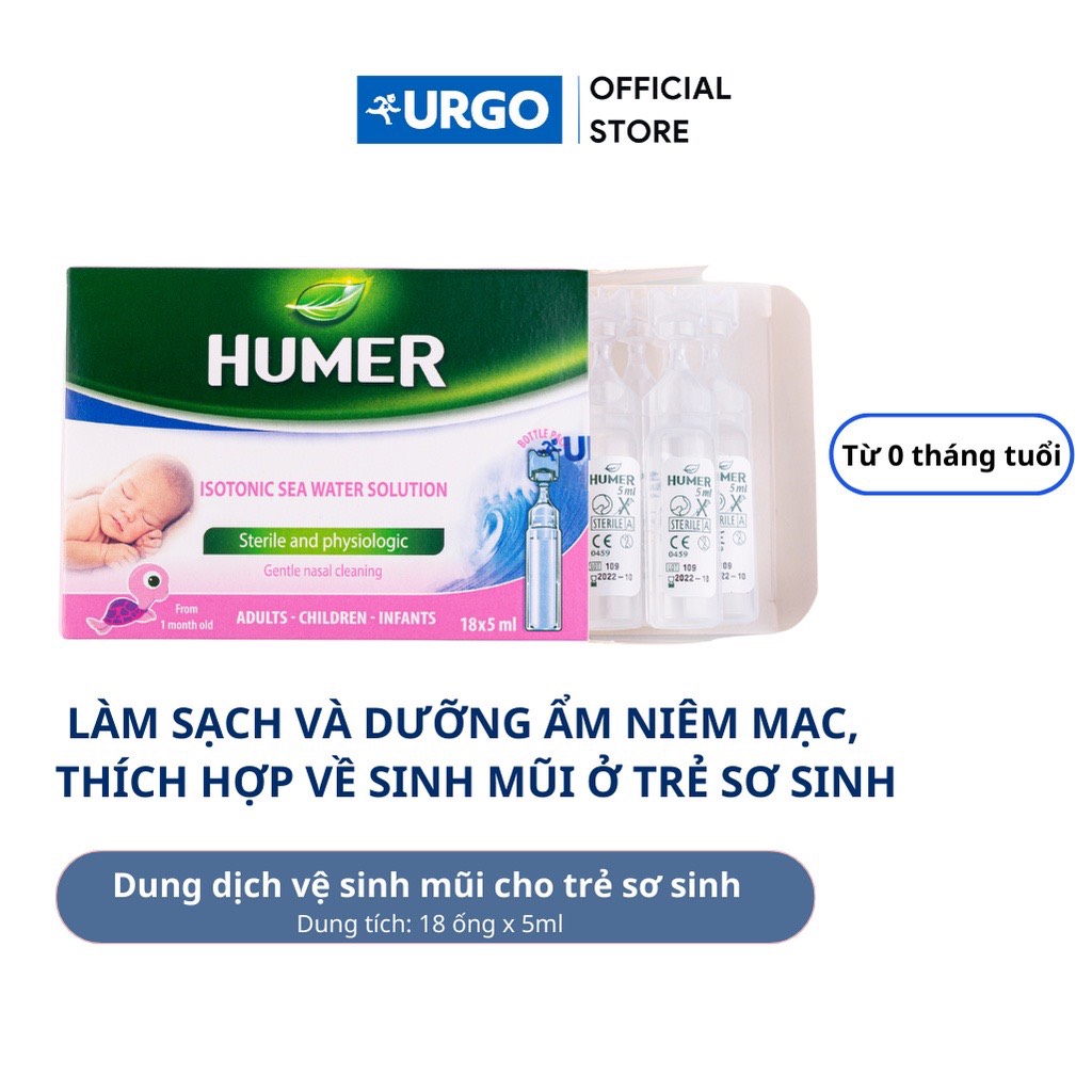 Dung dịch vệ sinh khoang mũi hằng ngày - ống dung dịch nước muối đẳng trương vệ sinh mũi nhỏ mũi humer bottle pack humer unidose 5ml 18 lọ - cho trẻ từ 1 tháng tuổi