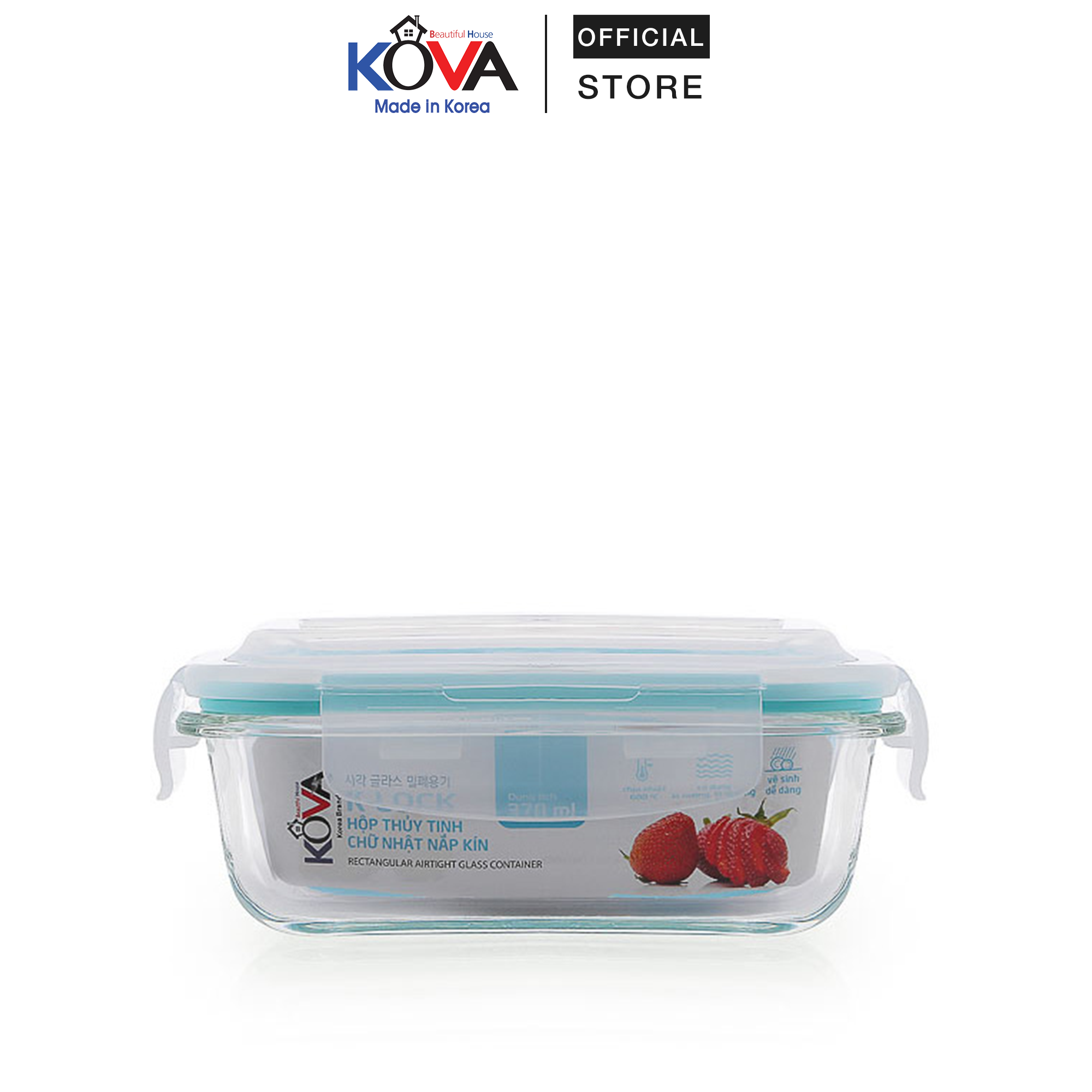 Hộp thủy tinh chịu nhiệt hình chữ nhật KOVA 370ml