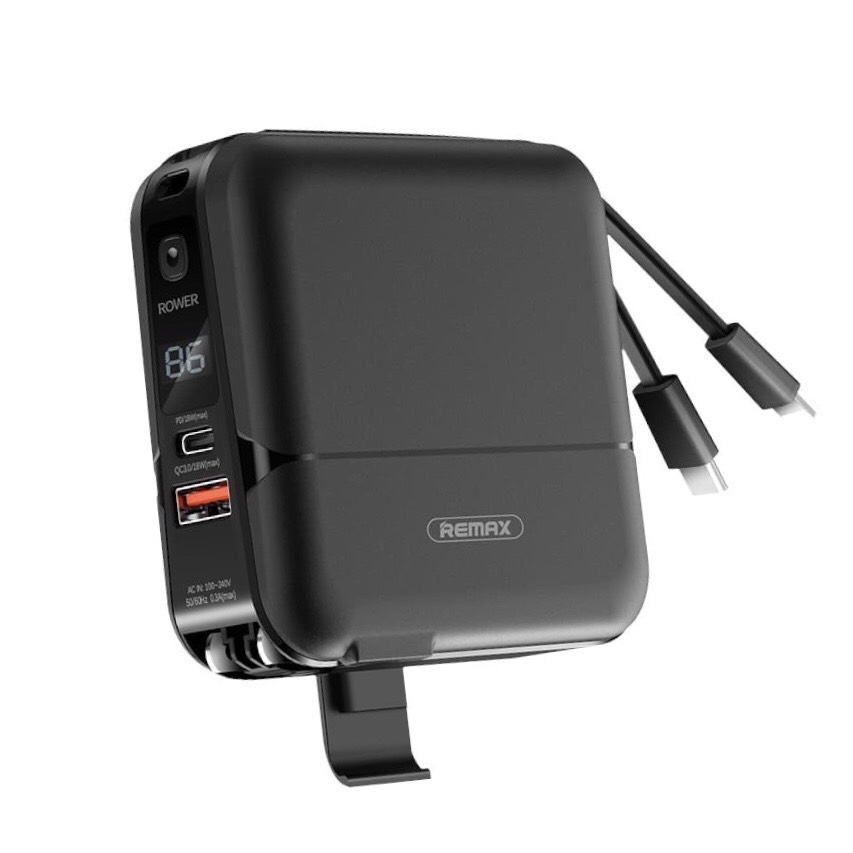 Sạc Dự Phòng Đa Năng Remax RPP 20 - Hỗ Trợ Sạc Nhanh 18W - Tích Hợp 2 Cáp Sạc TypeC & Lightning Kèm Giá Đỡ Điện Thoại - Dung Lượng Cực Khủng 15000mAh