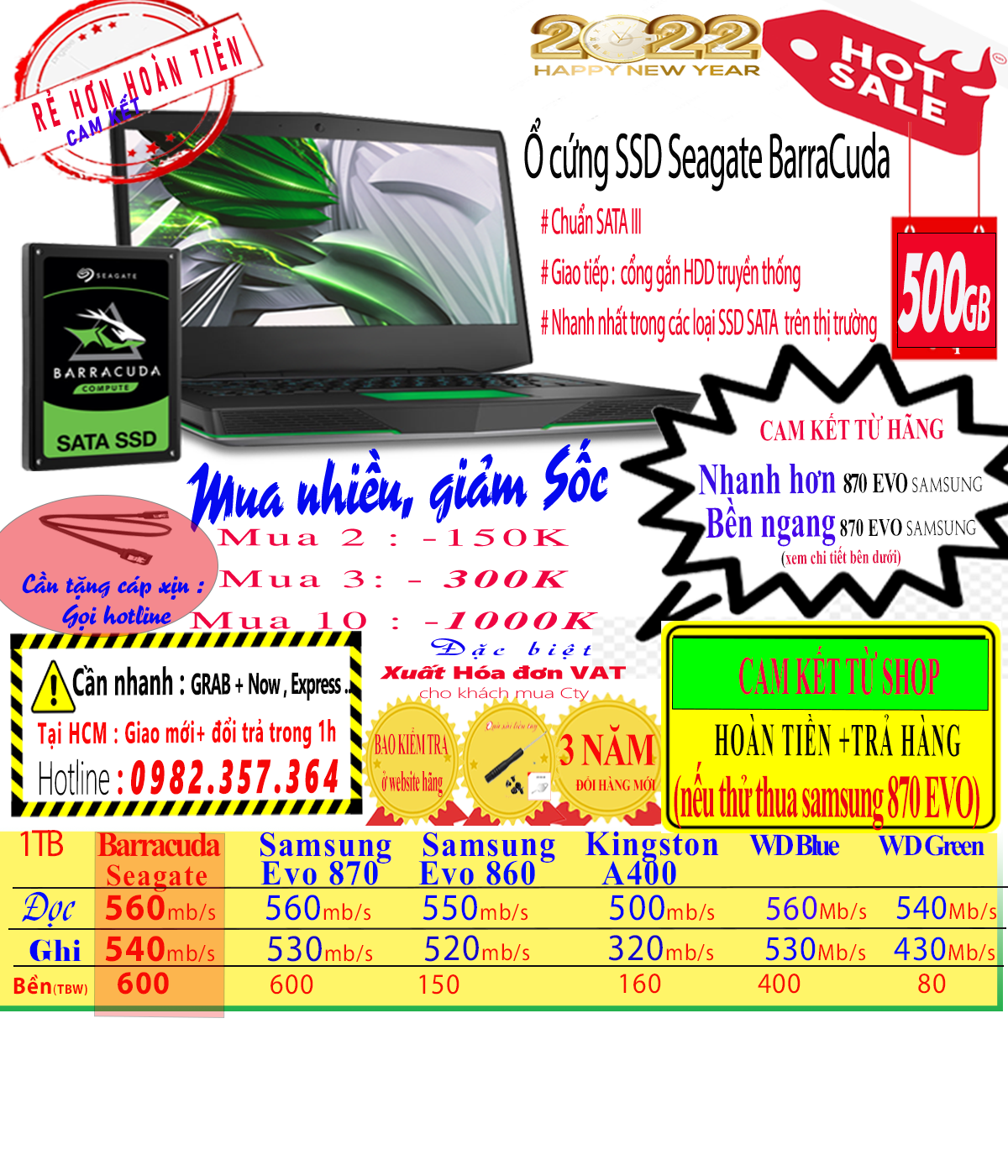 Ổ cứng ssd laptop pc 2.5'' 500gb sata seagate barracuda nhanh hơn 512gb samsung qvo 860 870 wd kingston kingmax