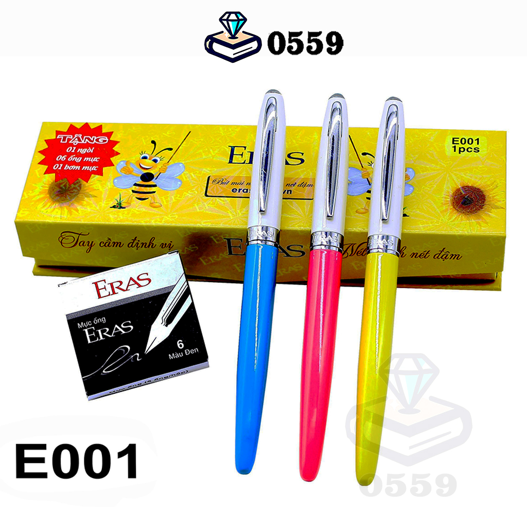 Bút máy ngòi mài Eras 001 VPP 0559 kèm hộp ống mực và ngòi bút, bút mực luyện nét thanh nét đậm cho bé lớp 1 2