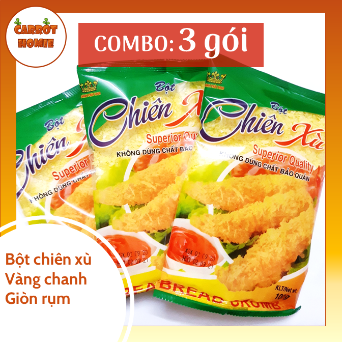 Combo 03 gói bột chiên xù màu vàng chanh hoặc ba màu 100g giòn rụm