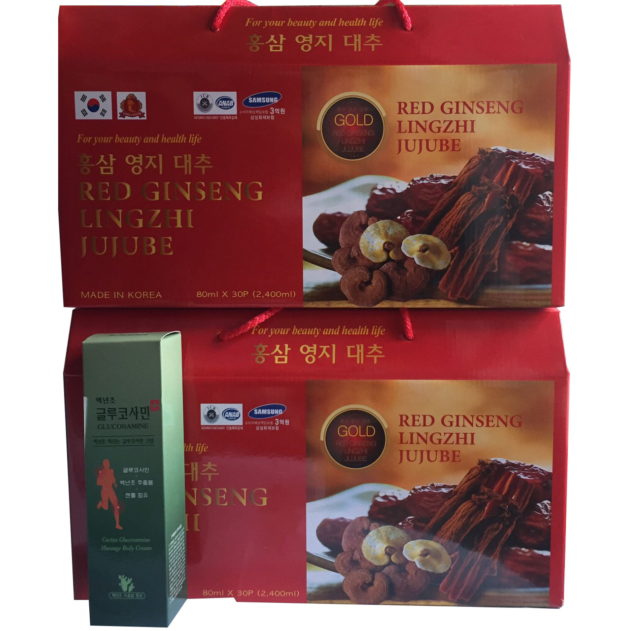 Combo 2 hộp nước hồng sâm Linh chi Táo đỏ Hàn Quốc-Red Ginseng Lingzhi Jujube Gold 30 gói x 80ml, nước sâm bịch, nước sâm,