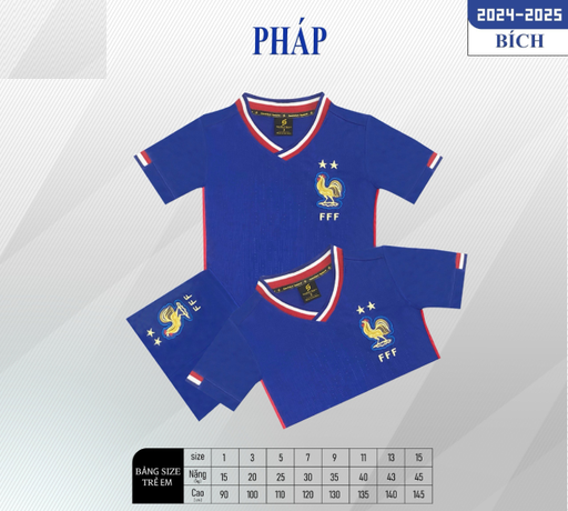 Bộ Quần Áo Bóng Đá Trẻ Em – Đội Tuyển Pháp ( Vải Thun Lạnh )