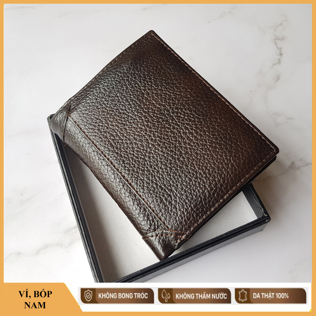 Ví nam da bò Chakovet CKV.585 , Bóp nam dáng đứng da thật, Kiểu ví nhiều ngăn đựng tiền thẻ giấy tờ xe màu Nâu Đen - CKV.585, Bóp nam da bò thật nhiều ngăn có khóa kéo, Ví da nam họa tiết da sần phong cách thời trang nam Hàn Quốc