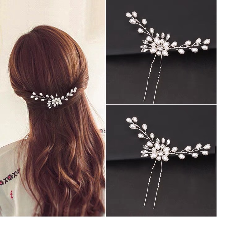 N01_hoa cài tóc cô dâu đính đá và hạt trai, trang điểm cô dâu, make up tiệc, phụ kiện cưới và trang điểm