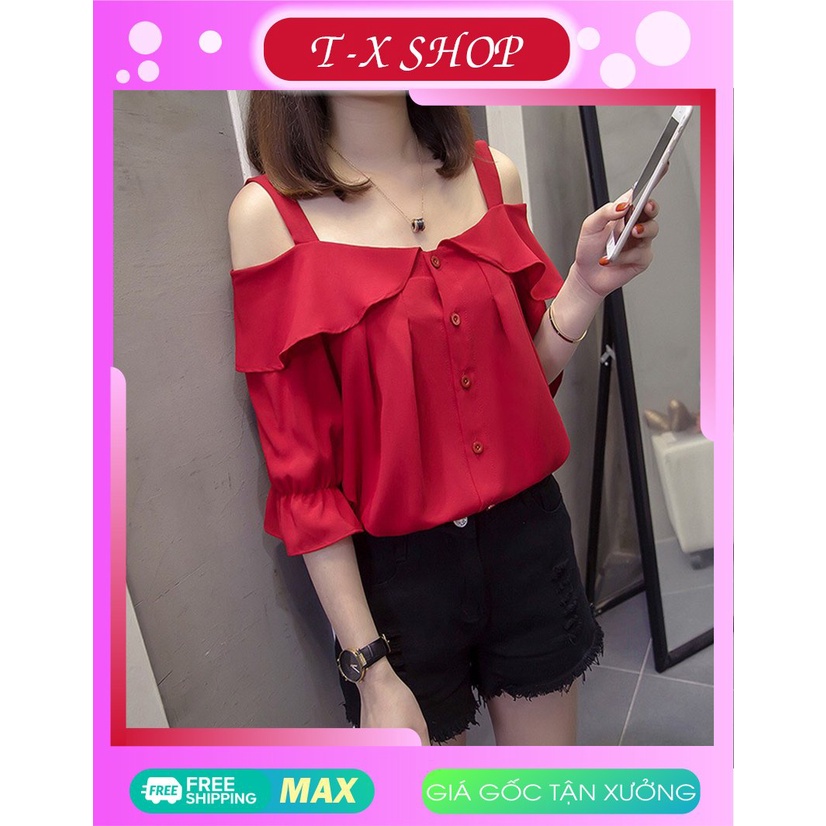 Áo kiểu nữ hở vai hàn quốc thời trang công sở đẹp trễ vai gợi cảm elsa