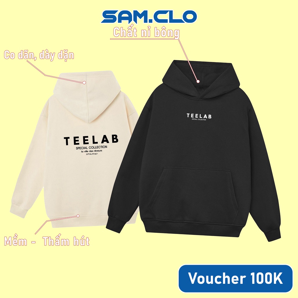 Áo khoác nỉ hoodie SAM CLO nam nữ chui có mũ tay dài thu đông freesize dáng Unisex CHUI TEELAB CHỮ NHẬT