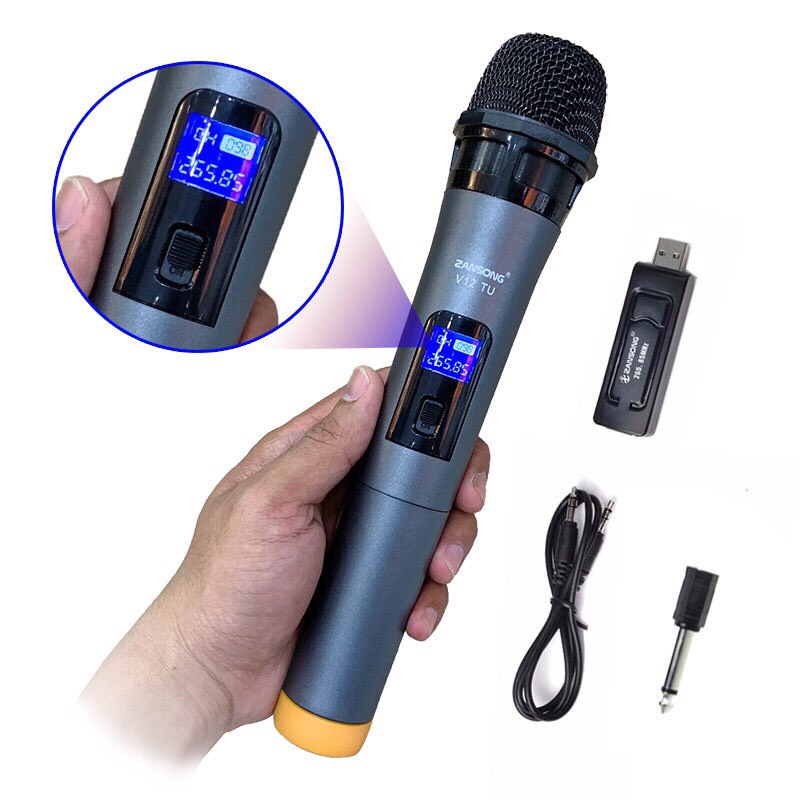  Mic karaoke đa năng không dây V12 phù hợp cho các loa âm li có hỗ trợ cổng mic 6.5 và 3.5 