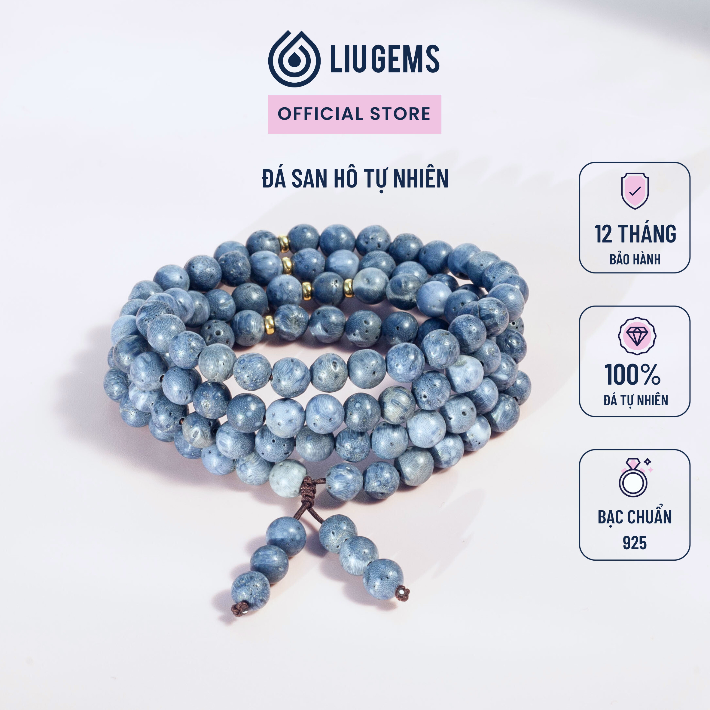 Vòng Tay Chuỗi 108 Hạt Đá Phong Thuỷ Liugems Size 6mm, 8mm Thiên Nhiên Cầu Nguyện Phật Giáo VB14
