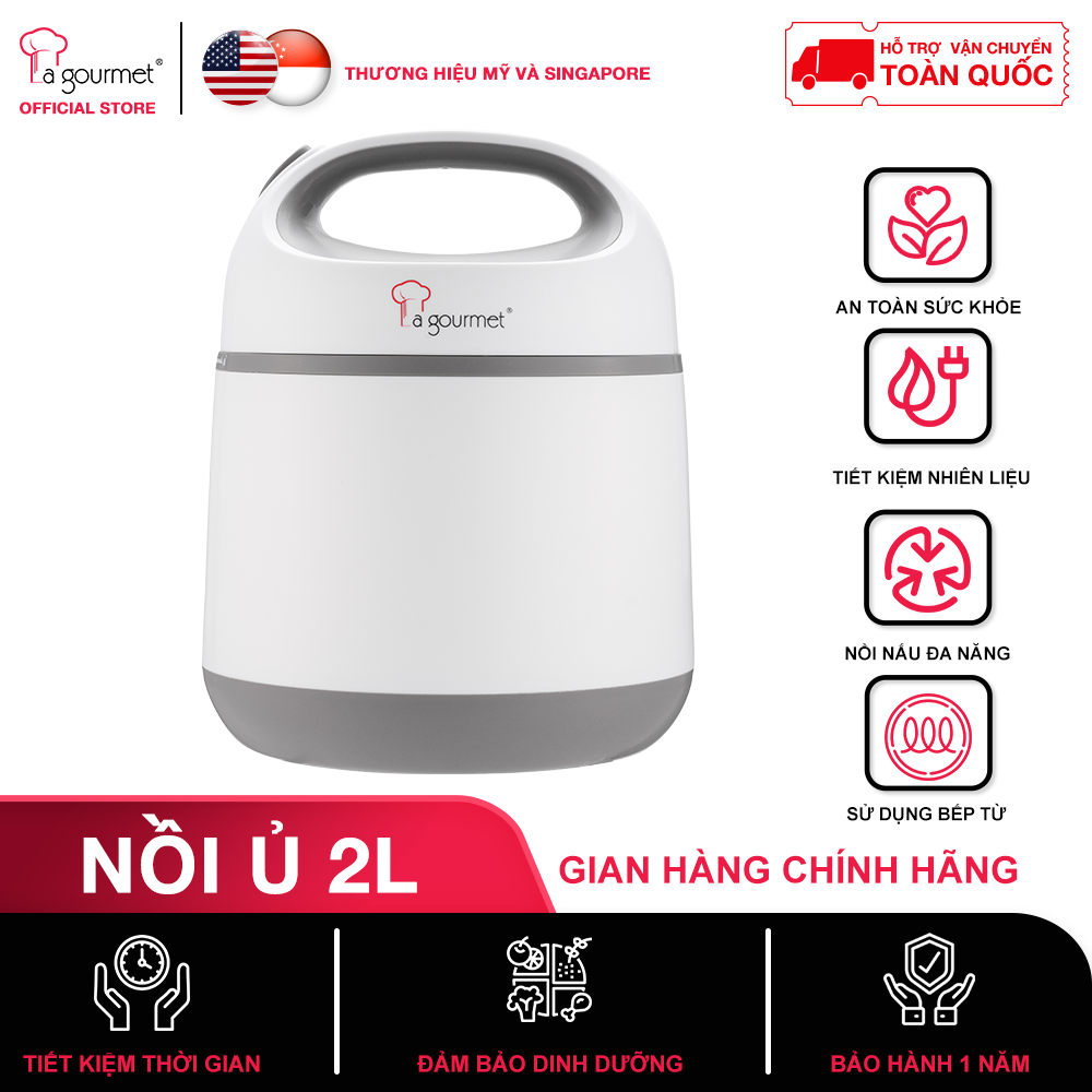 Nồi ủ chân không giữ nhiệt-nồi nấu chậm làm mềm thức ăn La gourmet 2.5L đa năng-sử dụng bếp từ-Trắng-Inox 304 cao cấp-lòng nồi thép không gỉ - chính hãng bảo hành 1 năm-Thermal cooker - 267795