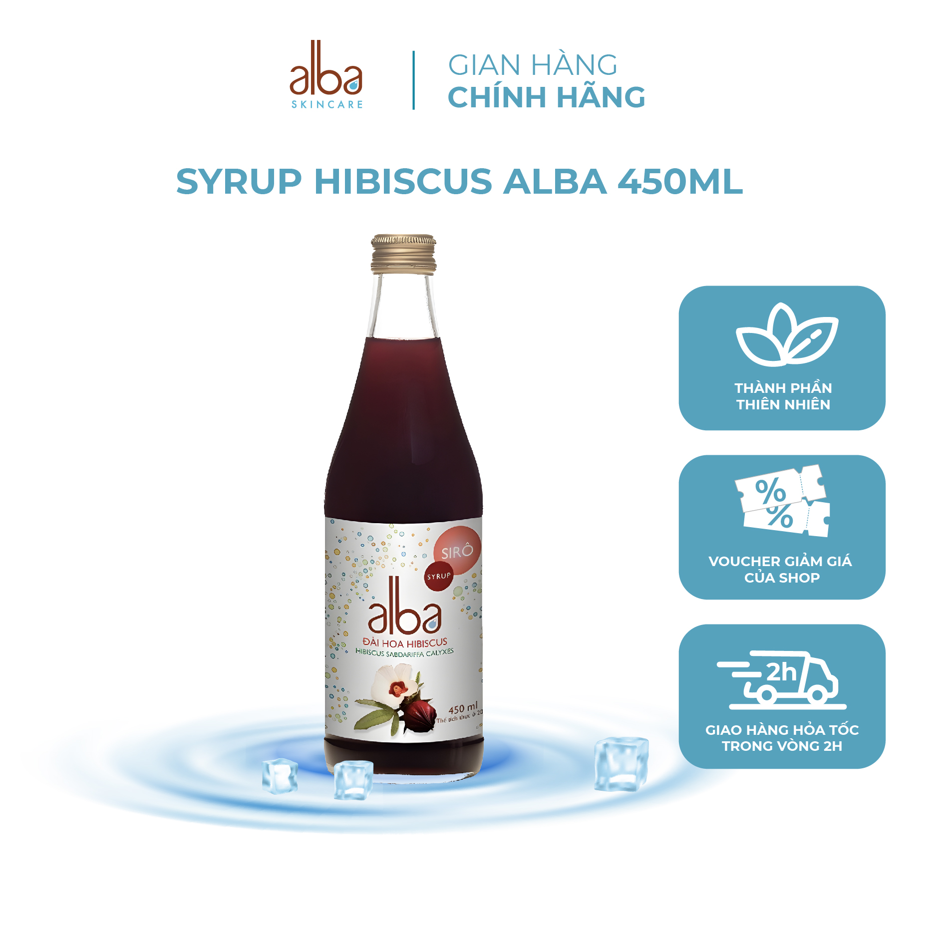 Siro Alba hương vị đài hoa Hibiscus - Chai 450ml