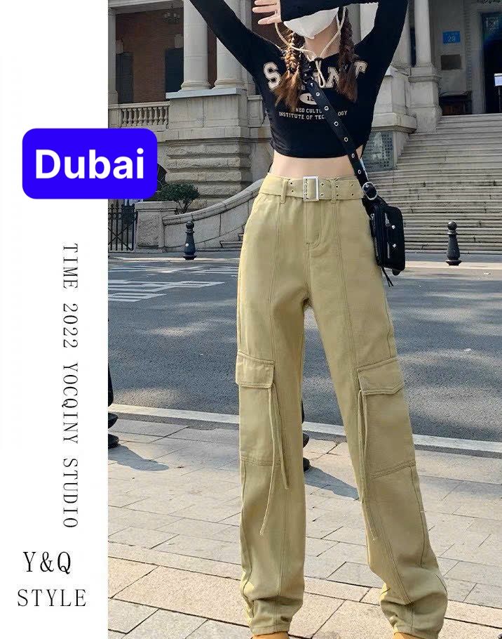  QUẦN SUÔNG KAKI NỮ TÚI HỘP DÂY NỊT CARGO PANTS DÁNG SUÔNG LƯNG CAO PHONG CÁCH ULZZANG CỰC CHẤT UNISEX PHONG CÁCH HOT TREND 2023 - DUBAI FASHION 