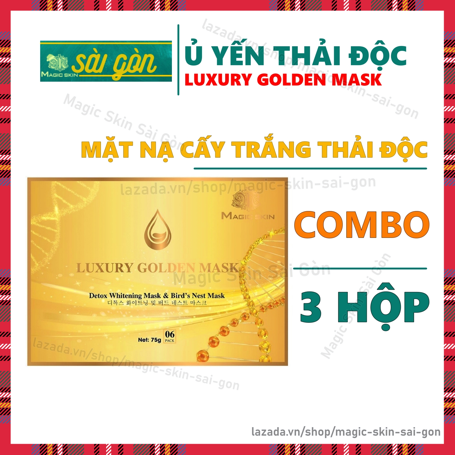 Giá Sỉ 03 HỘP mặt nạ Ủ YẾN THẢI ĐỘC cấy trắng mờ nám Magic Skin Luxury Golden Mask