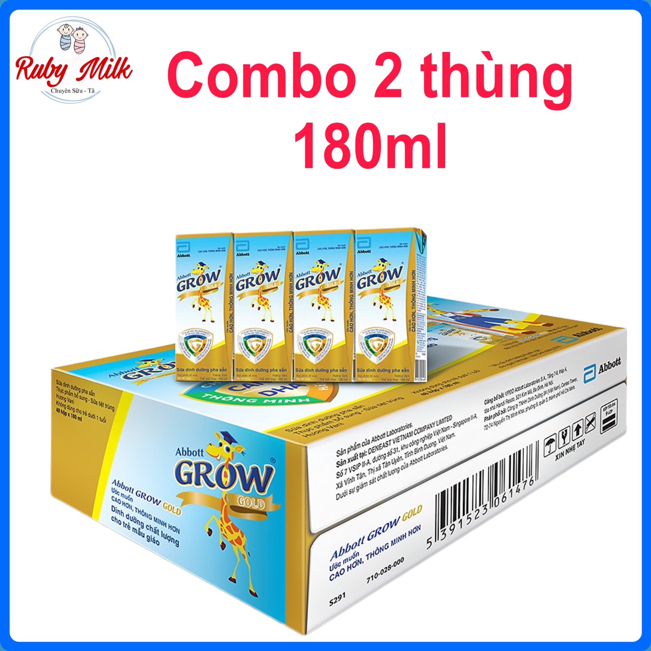 Combo 2 Thùng Sữa Nước Abbott Grow Gold 180ml cho trẻ 1 tuổi trở lên
