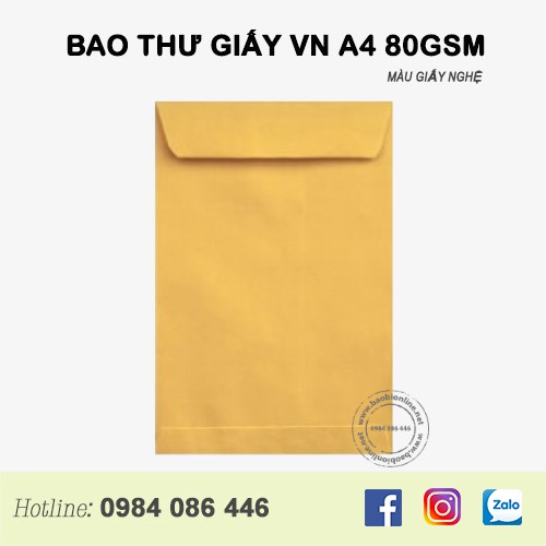 [HCM][ BAO THƯ ] 100 BAO THƯ MÀU VÀNG NGHỆ (A4) GIẤY VN NẮP NGANG - ĐỊNH LƯỢNG 80GSM