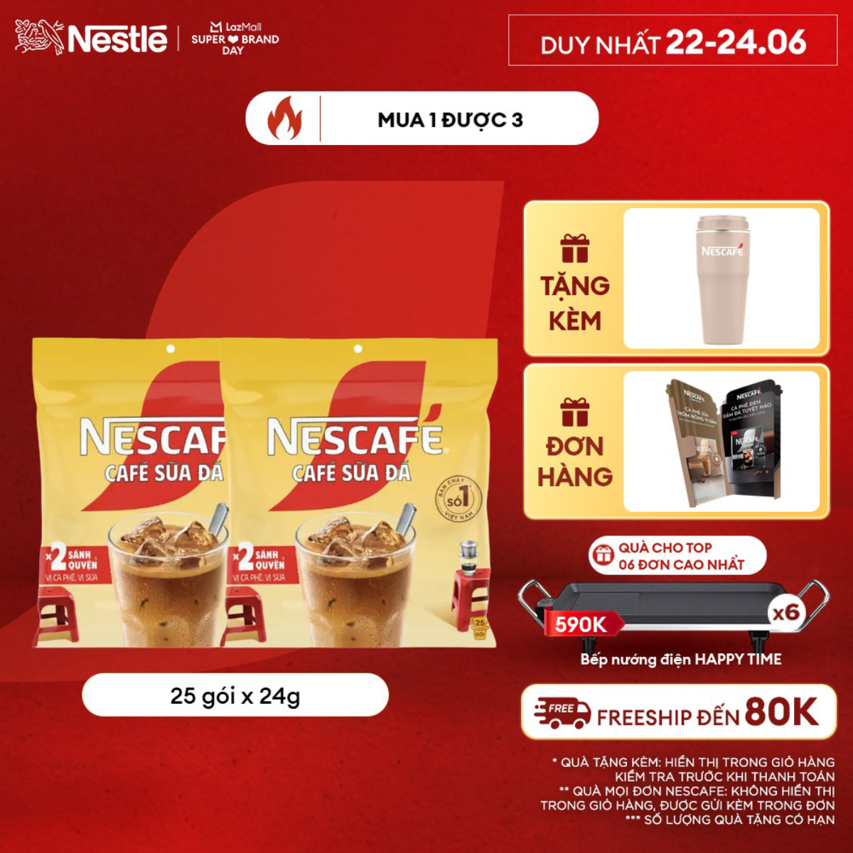 [ƯU ĐÃI THÁNG 6][FREESHIP TOÀN QUỐC] Combo 2 Bịch Cà phê Hòa tan NESCAFÉ CAFÉ SỮA ĐÁ 25 gói Nhân đôi sánh quyện