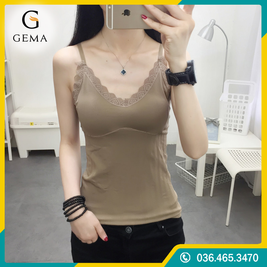 Bra 2 dây dáng dài chất cotton freesize túi zip, Áo bra thun tăm 2 dây viền ren dáng dài