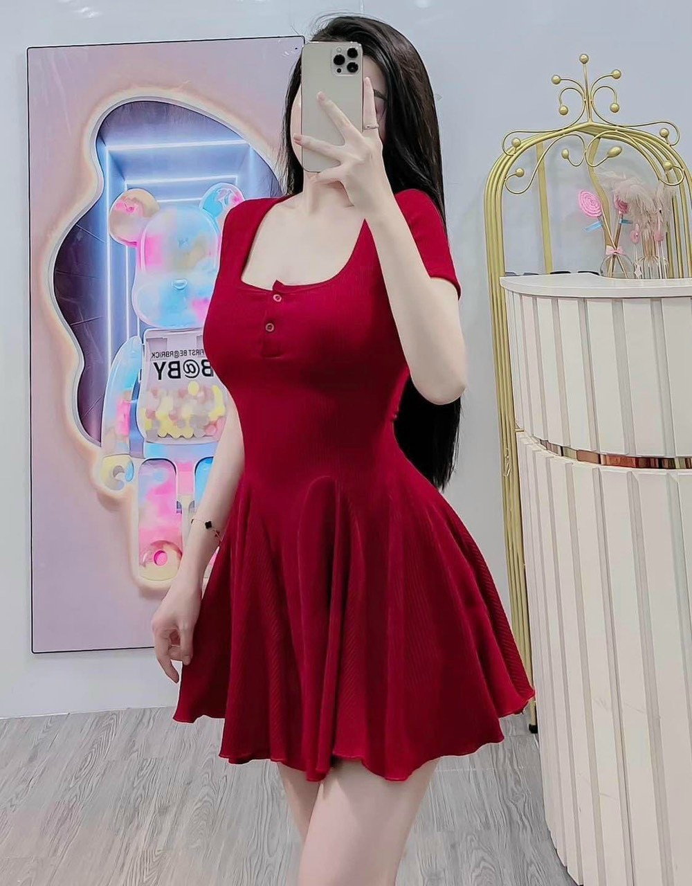 Váy Đầm Xòe Cổ Chữ U Phối Ren Sang Trọng Quyến Rũ LZD10514  Hàng Quảng  Châu Cao Cấp