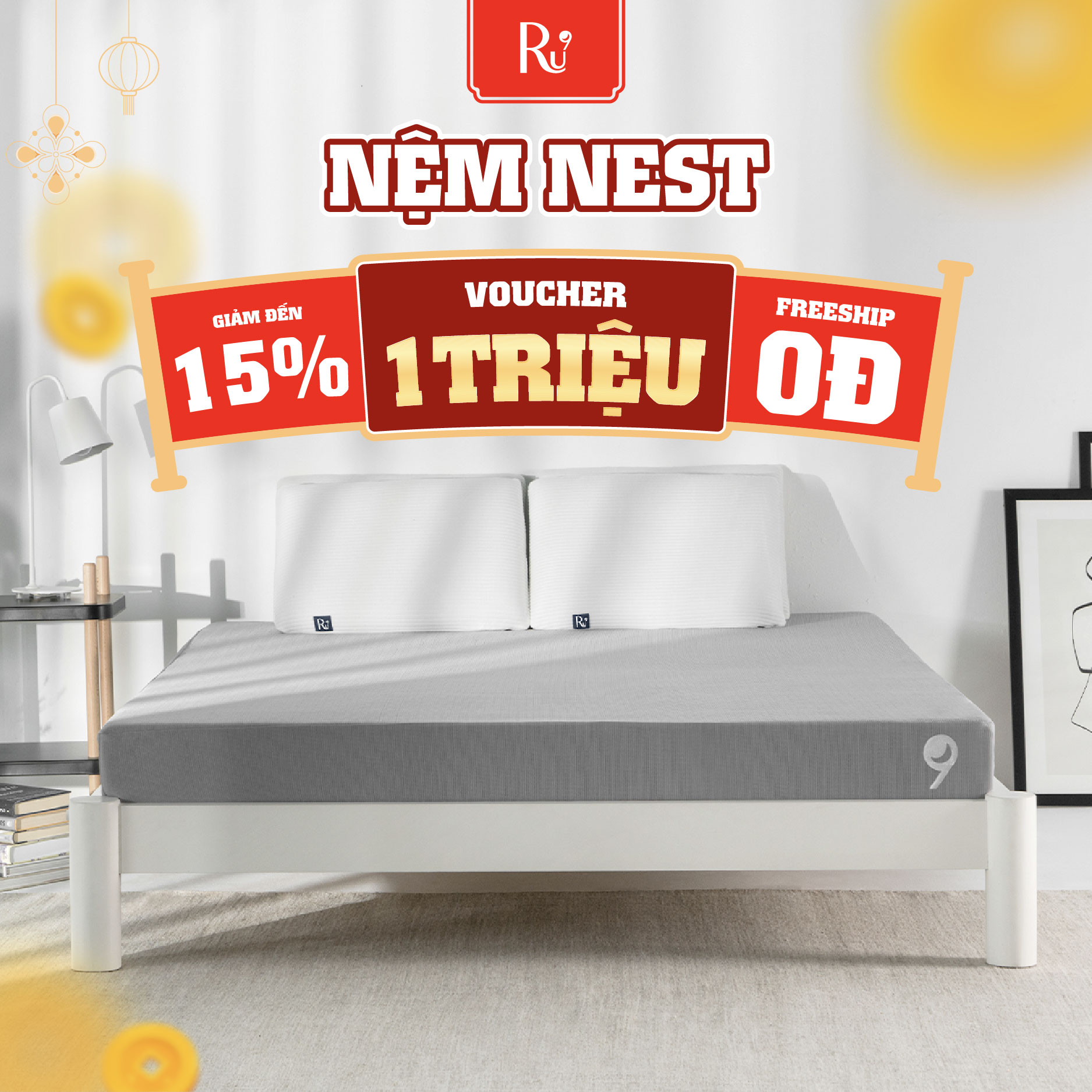 Giảm đến 3 Triệu Nệm Foam Nest Ru9 15cm Cao Cấp | Ngăn Cách Chuyển Động | 2 Lớp Foam Nâng Đỡ | 6 Kích Thước