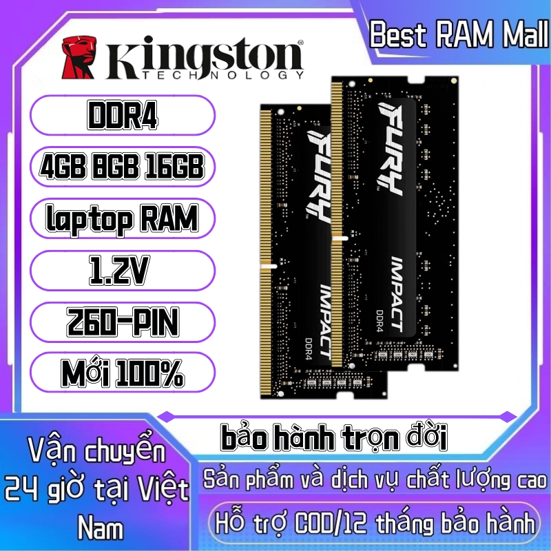 Kho địa phương Giao hàng 24H Kingston Fury Impact DDR4 RAM 4GB 8GB 16GB 32GB 2400 2666 3200MHz Laptop Memory 8GB 3200MHz pc4-25600 21300 19200 1.2V 260pin SODIMM