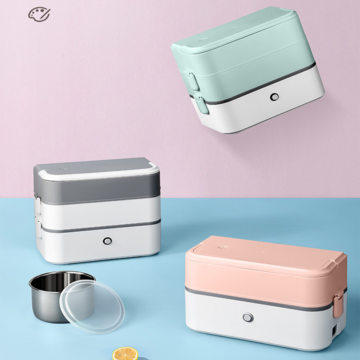 Ship HỎA TỐC hộp cơm 2 tầng có 4 bát inox có nắp hộp đựng cơm trưa có 4 bát inox giúp hâm nóng cơm, hộp cơm mini xách tay có cắm điện giúp nấu và ủ cơm