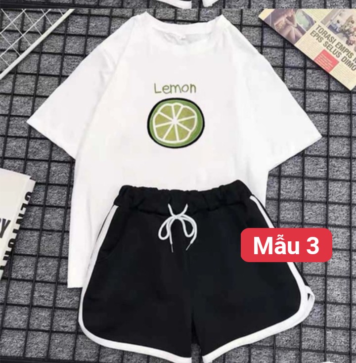 Bộ quần sooc đùi chất cotton kèm áo phông hình các mẫu  110