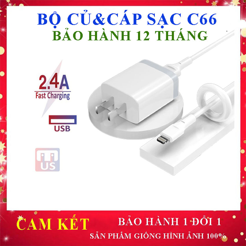 Bộ củ cáp sạc sd design c66 2.4a chính hãng sạc an toàn cho điện thoại android, iphone... bộ sạc, xạc, sạt bảo hành 12 tháng, aha case