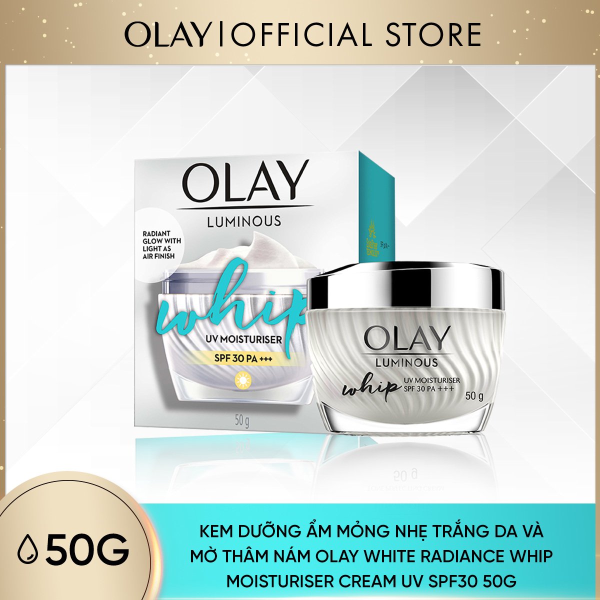 [25-30.11 DEAL SỐC ĐƠN 449K TẶNG 3 QUÀ] Kem Dưỡng Ẩm Mỏng Nhẹ OLAY Luminous Whip SPF30 50g [Số lượng quà có hạn]