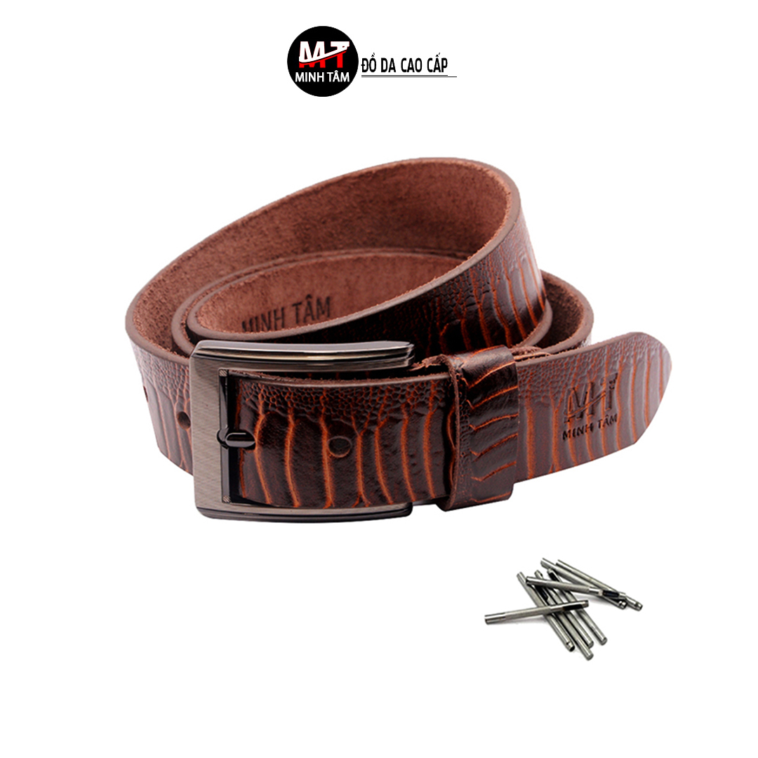 [HCM]Thắt lưng nam Minh Tâm da bò vân đà điểu  khóa kim loại MT0013  tặng đinh đục lỗ