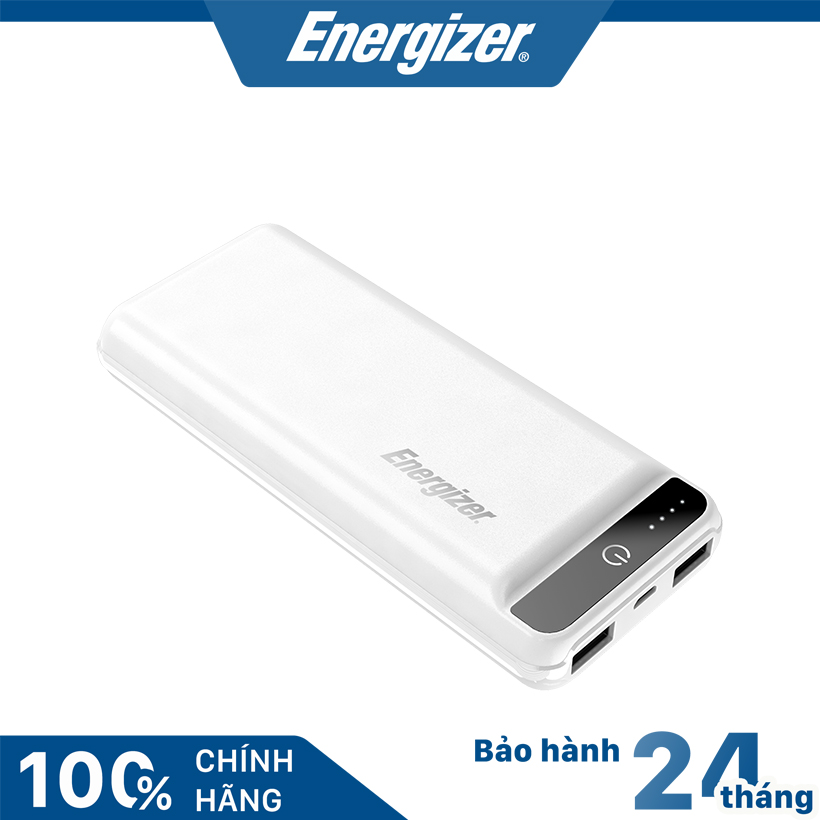 Sạc dự phòng Energizer 15000mAh UE15032 màu trắng - Tích hợp đèn LED hiển thị tình trạng pin - Hàng chính hãng