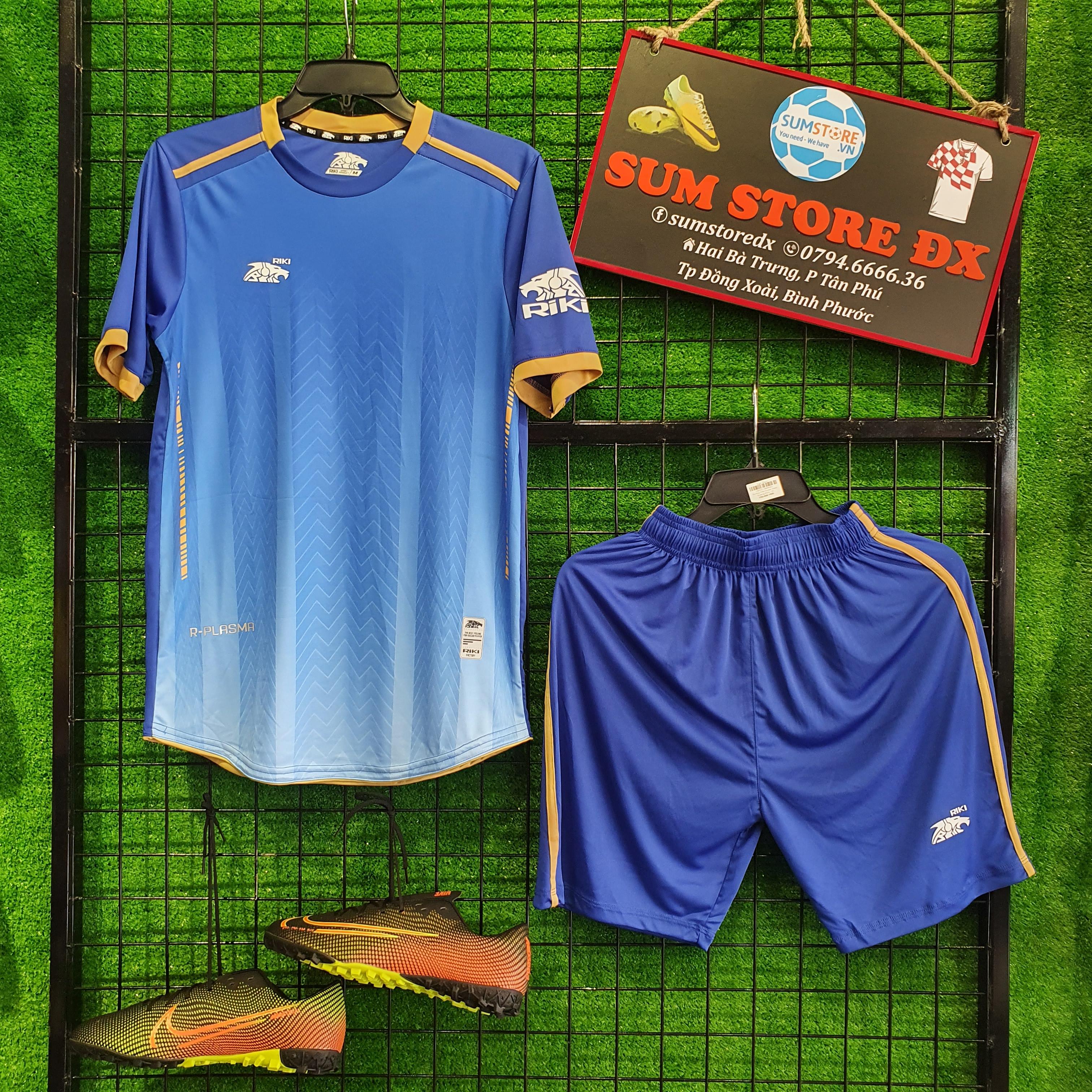 Bộ Đồ Đá Banh –  Áo Bóng Đá Không Logo Riki Funior Xanh Dương Đậm
