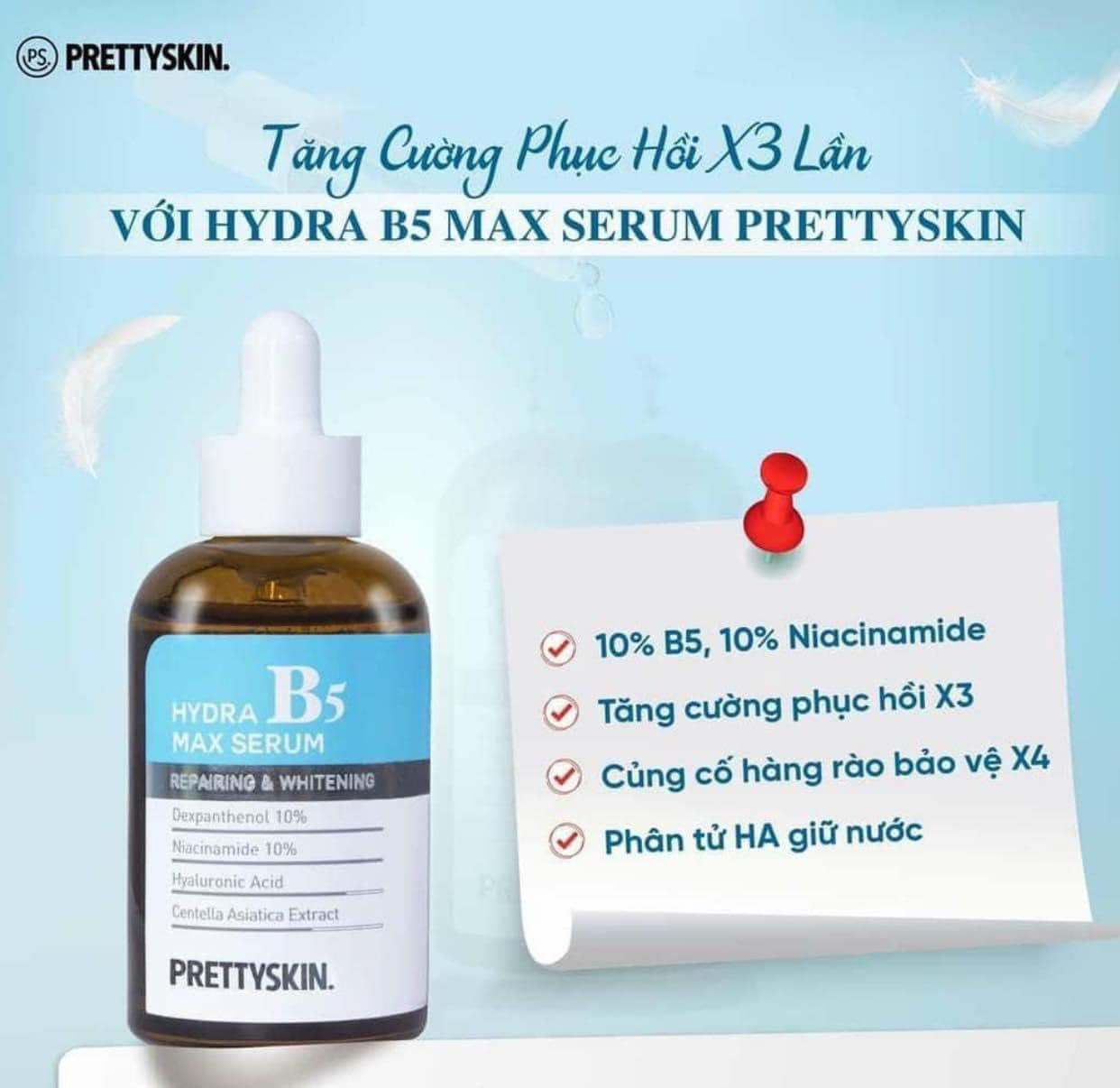Tinh chất phục hồi dưỡng trắng Hydra Max B5 Serum Prettyskin 50 ml
