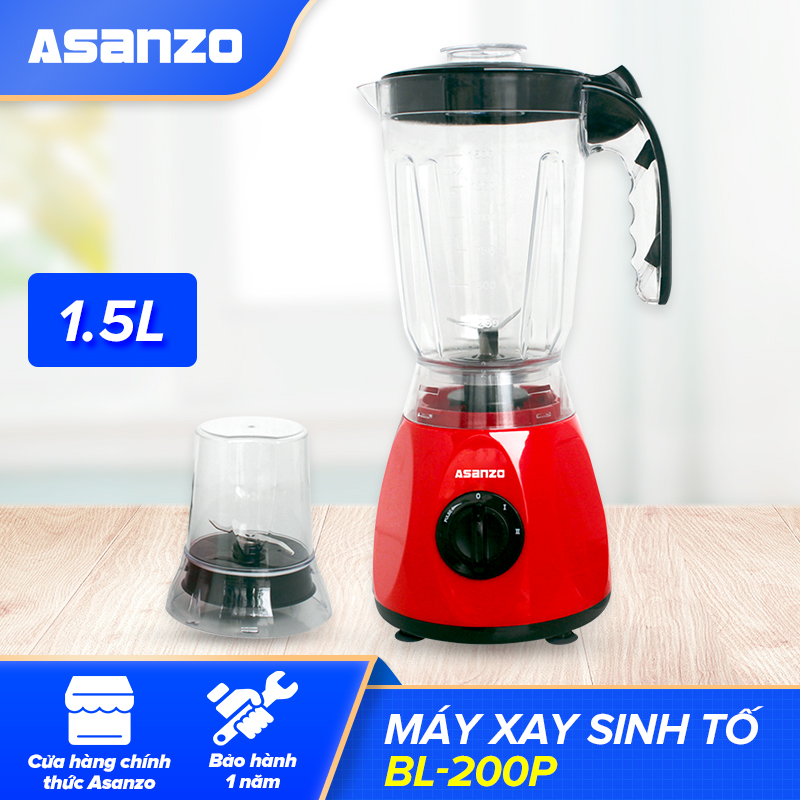 Máy Xay Sinh Tố Asanzo BL-200P (350W 1.5 Lít - 2 Cối - Nút Vặn 2 Tốc Độ 1 Nhồi) - Hàng Phân Phối Chính Hãng Bảo Hành 1 Năm