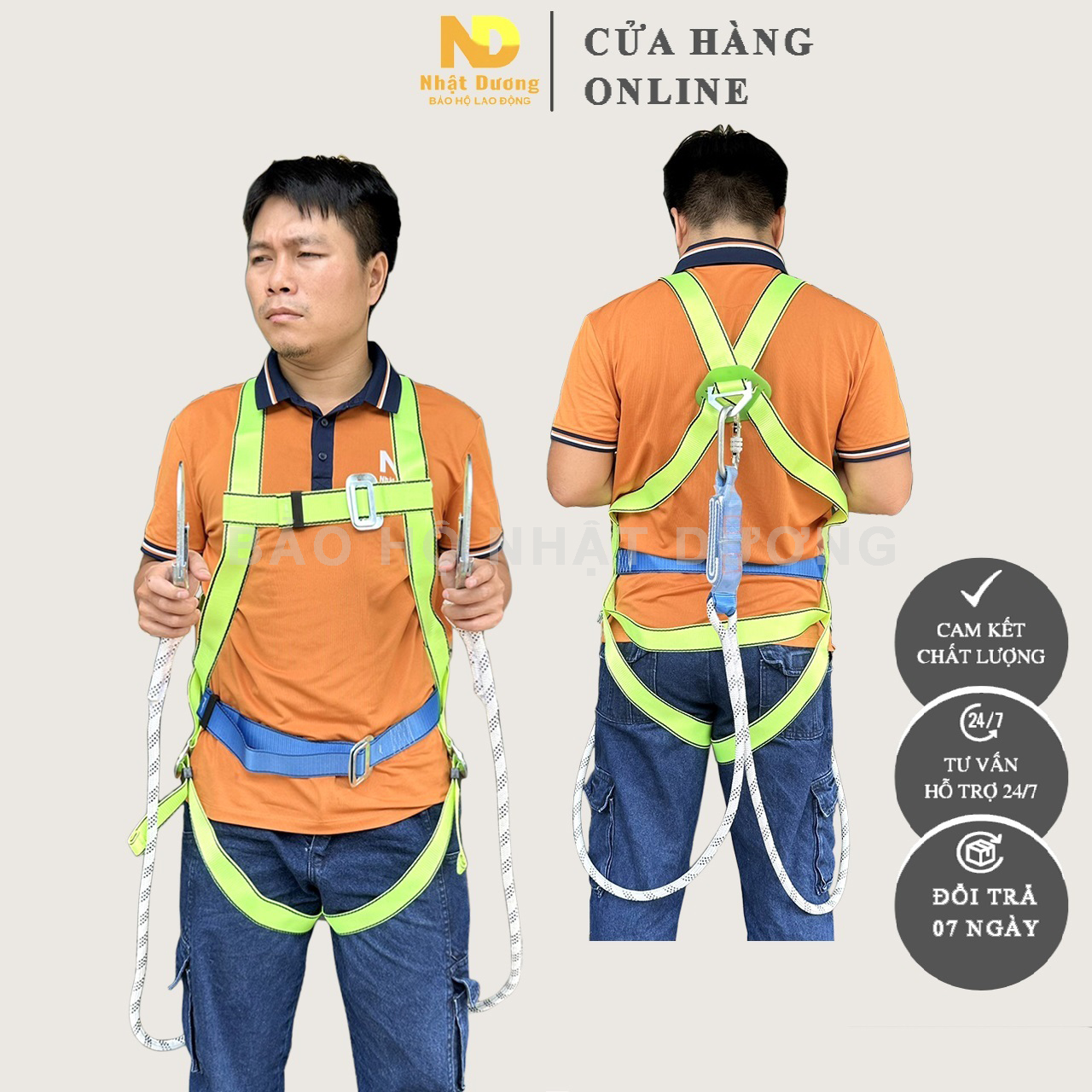 Dây an toàn toàn thân 2 móc sắt giảm xóc HPTX22 dùng trong lao động leo cao trèo cây , dây đai bảo hộ Nhật Dương hàng Việt Nam có kiểm định