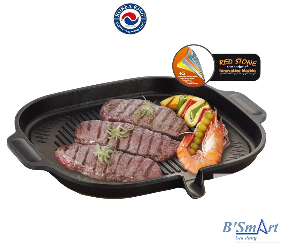 Chảo nướng dùng các loại bếp từ phủ đá hoa cương red stone korea king kgp-32mhi